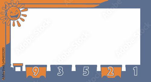 Kids frame border with sun and numbered train cars