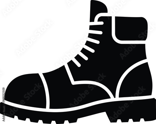 A black silhouette icon representing a sturdy leather work boot with a thick lugged rubber sole