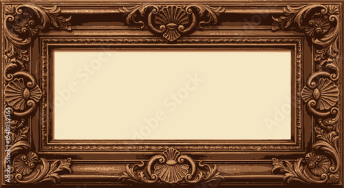 Ornate antique wooden rectangular frame with classic baroque carvings