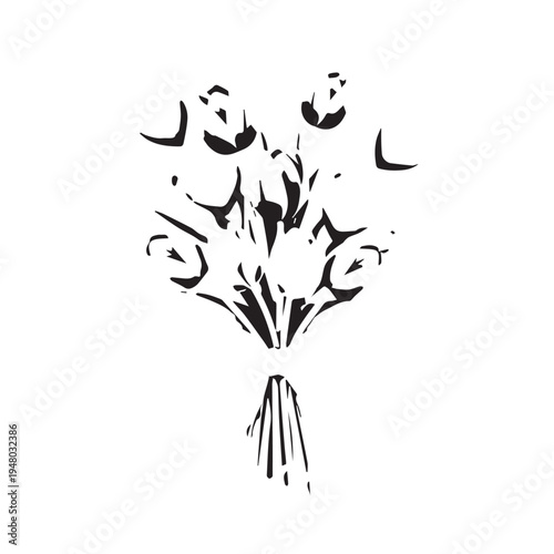 Minimalist monochrome bouquet of flowers with bold silhouettes and arranged stems.