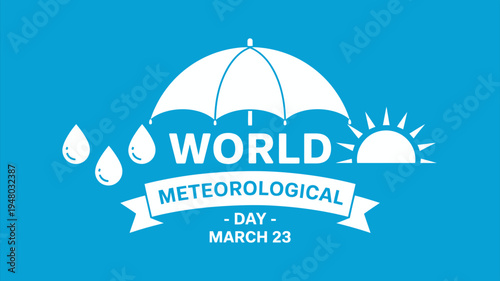 World Meteorological Day greeting background with white umbrella rain and sun icons on blue