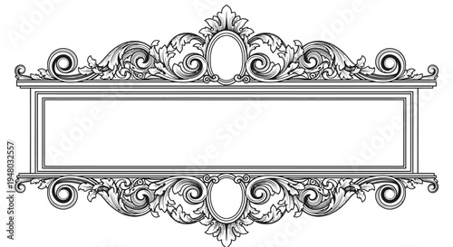 Ornate classical banner frame with intricate scrolling floral design