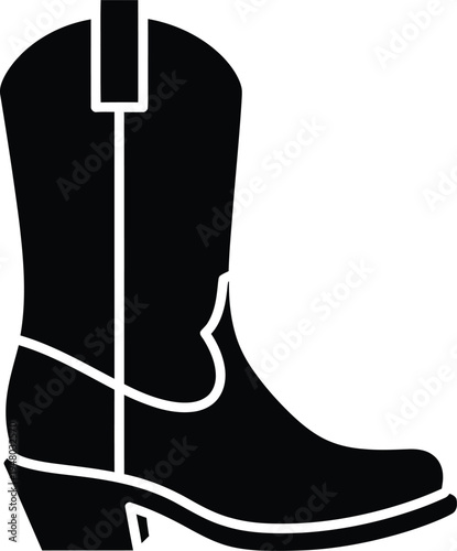 Black silhouette icon of a classic western cowboy boot with a tall shaft and a sturdy stacked heel