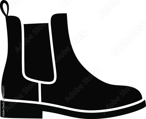 A classic black silhouette of a chelsea boot with an elastic side panel and a pull tab on the back