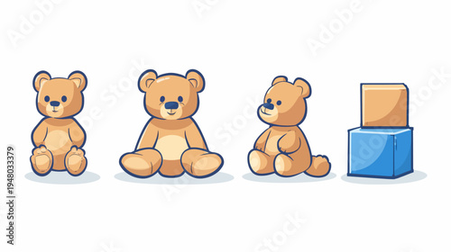Three cartoon bears sit near stacked blocks, drawn in an inviting, children's style
