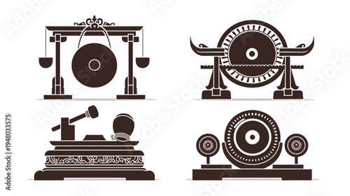 A collection of four percussion instruments in silhouette, presented in a vector format