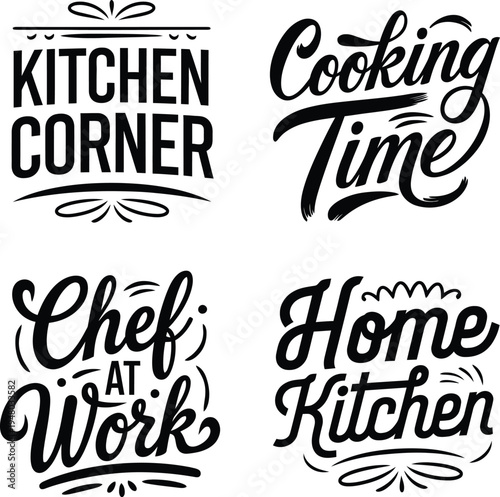 Hand Drawn Kitchen Quotes and Cooking Lettering Typography Vector Set