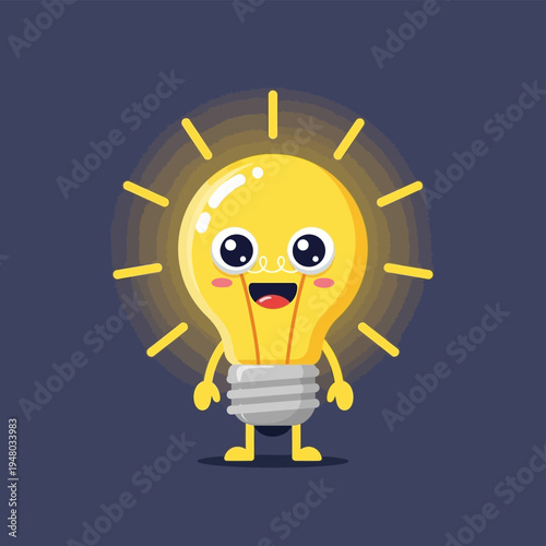 Smiling Cartoon Light Bulb Character Illustration.