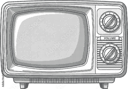 grunge dotted texture Vintage television set with two dials and volume control on the right side  old retro TV