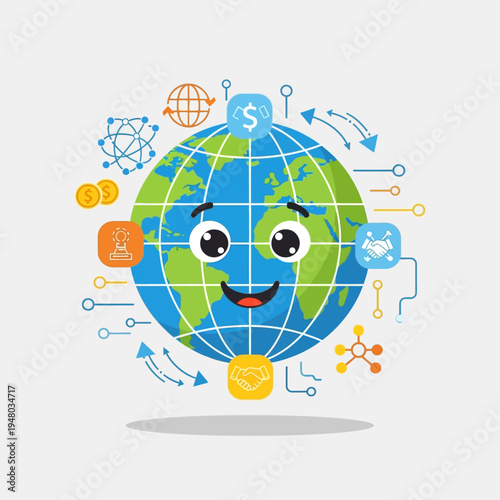 Smiling Globe Cartoon Character Illustration.