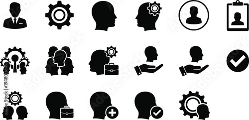 Human resources silhouette icons set recruitment management collection illustration