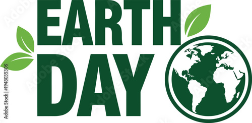 Earth day logo with green leaves and globe