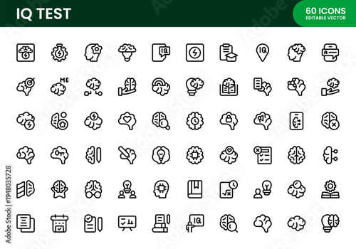 IQ Test icon set. IQ Test Modern Line Icon Collection includes professional modern minimal vector icons for logic, memory, and cognitive training.