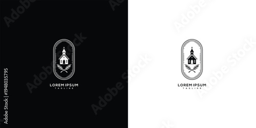 Religious Building  Crossed Swords Logo Design Minimalist Faith Symbol Vector.