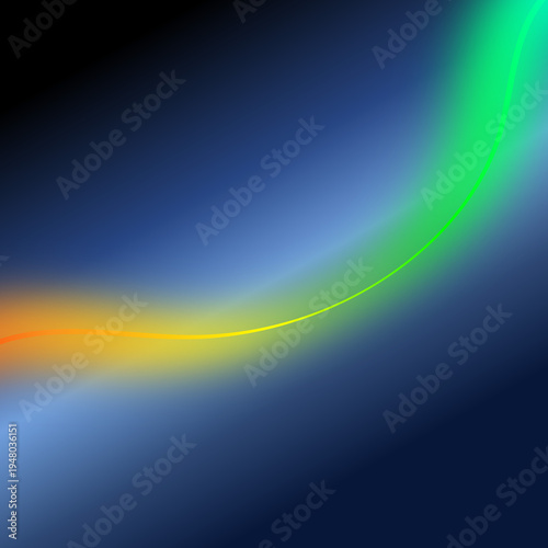 Abstract colorful wavy light lines on blue background. Dynamic motion flow