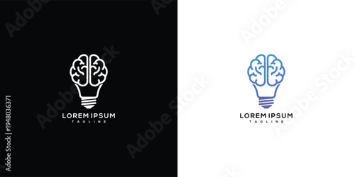 Brain Lightbulb Logo Icon Creative Ideas Innovation Smart Thinking Concept.