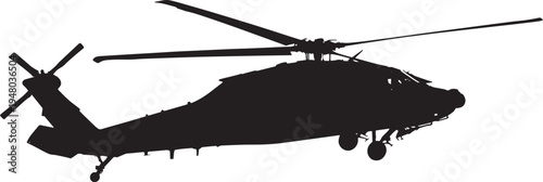 Military transport helicopter silhouette in flight isolated