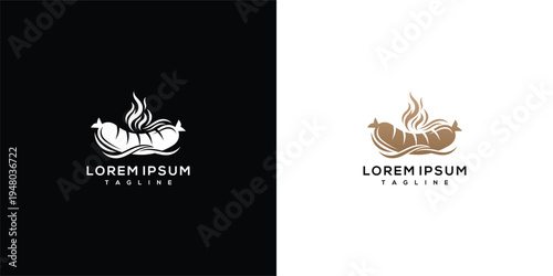 Grilled Sausage Logo Design with Flames for BBQ Restaurant or Food Brand Identity.