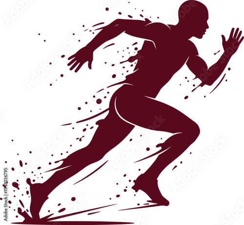 Running athlete silhouette with dynamic paint splashes sprint sport action speed fitness training vector illustration isolated energetic motion design