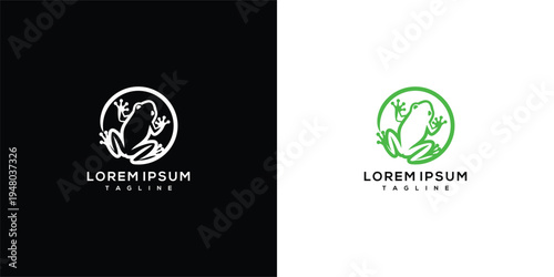Modern Minimalist Frog Logo Design Template - Stylized Amphibian Emblem Icon.