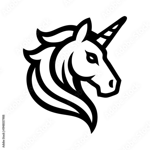 Logotipo unicornio. Dibujo con líneas de la cabeza de un unicornio con crines con ondas
