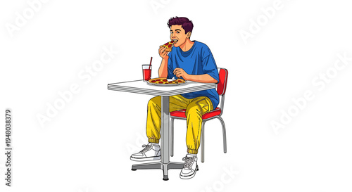Man enjoying meal at a table, eating food and drinking beverage, casual dining experience.