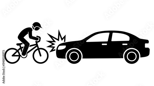 Cyclist collides with car accident illustration on white background