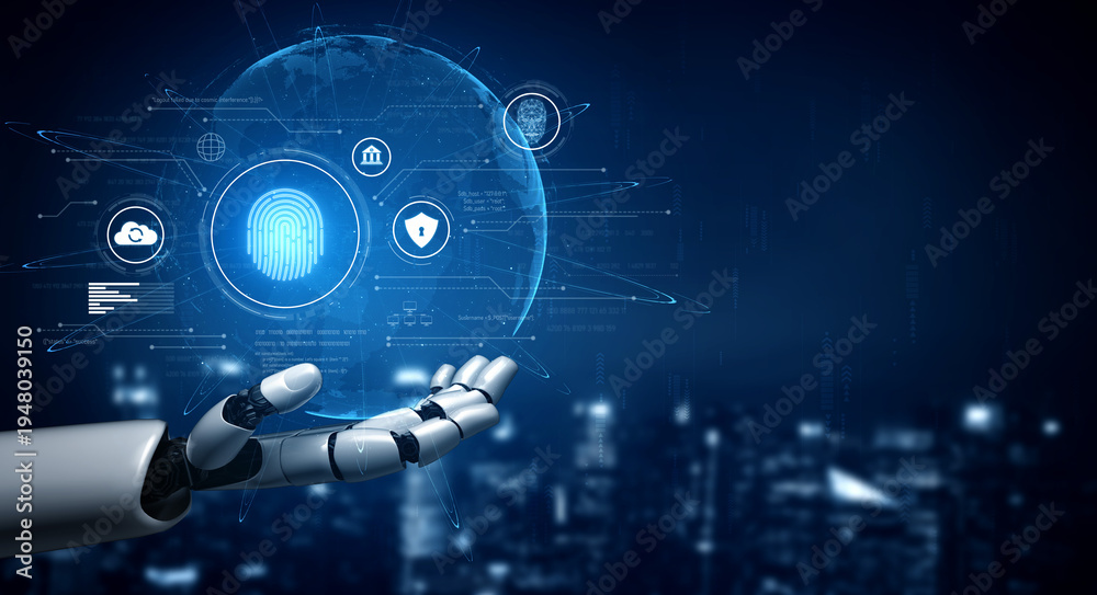 Obraz premium AI enhances biometric identity authentication with fingerprint and facial recognition to ensure secure access, protect sensitive cloud data, and streamline user verification Vouch