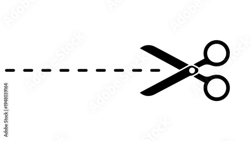 Scissors cutting through a dotted line on white background