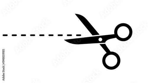 Scissors cutting a dotted line with sharp blades and round handles