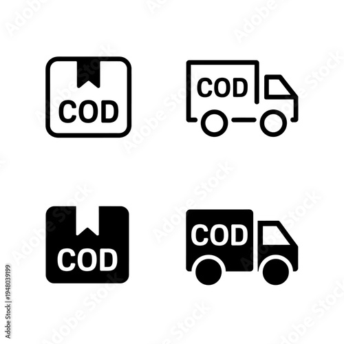 COD cash on delivery icons set with truck and package symbols