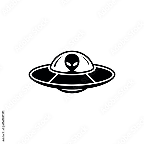 Black alien head in spaceship with dome white