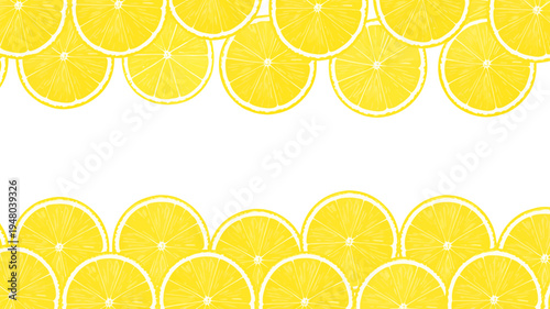 Lemon slices border on white background for decoration and design  fresh citrus pattern