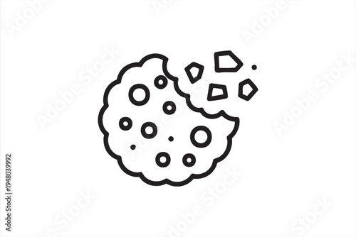 Biscuit snack line icon with bite and crumbs simple bakery dessert symbol isolated for food app or recipe design