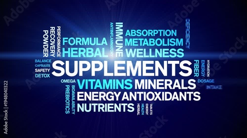 Supplements animated word cloud-text design animation tag kinetic typography seamless loop.