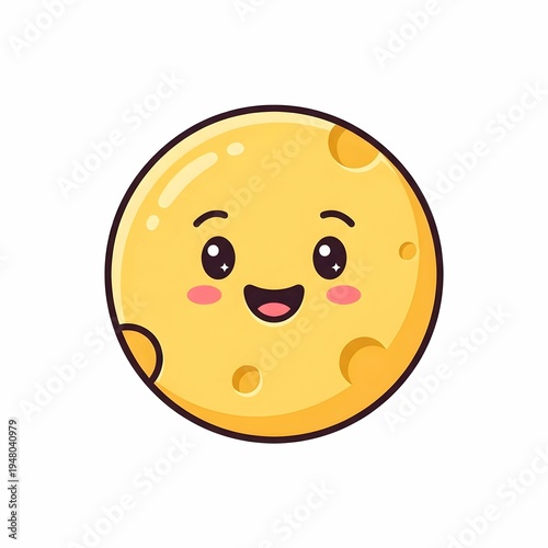 Cute Full Moon Cartoon Character with Craters and Smiling Face