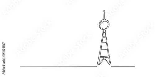 Continuous one line drawing of a telecommunication tower for radio and cellular signal transmission.