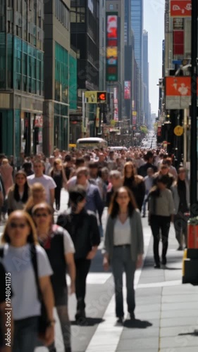 People walking on a busy city sidewalk