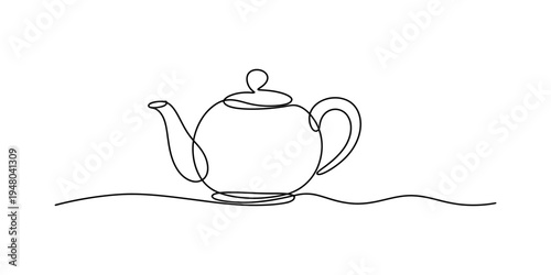Minimalist one line art illustration of a traditional teapot on a white background.