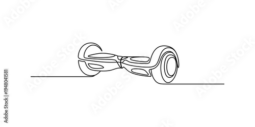 Continuous line drawing of a modern electric hoverboard self balancing scooter on white background