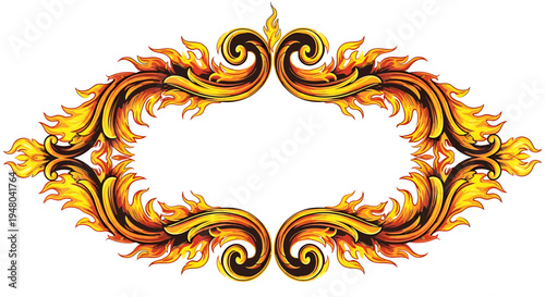 An ornate, fiery, decorative border with swirling patterns and a glowing yellow and orange gradient, evoking warmth and passion