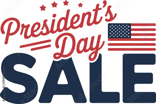 Presidents Day sale typography design with American flag vector illustration, patriotic USA holiday banner template for promotion, retail discount event marketing graphic