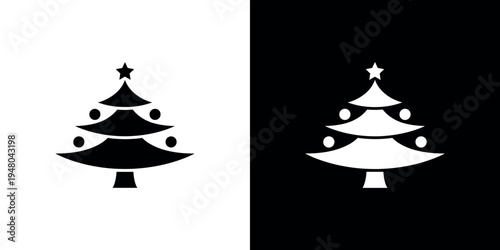 Black and white christmas tree on contrasting backgrounds