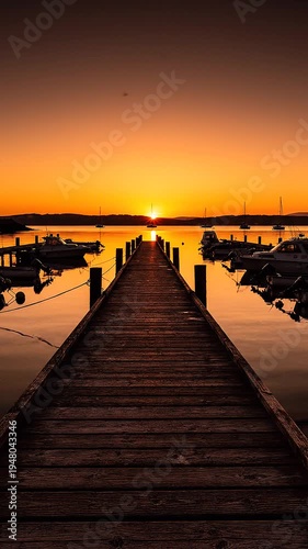 A serene wooden dock extends into a calm body of water at sunset (1)