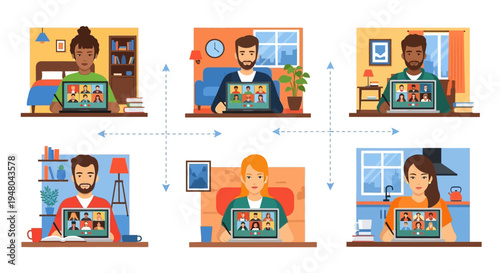 Diverse People Working on Laptops Remotely.