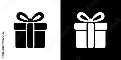 Black and white gift box with ribbons present symbol