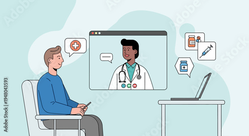 Doctor Consulting Patient Online Through Computer.