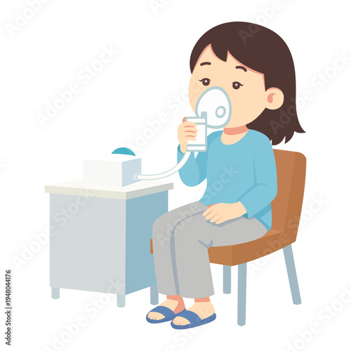 Woman Using Nebulizer For Respiratory Therapy