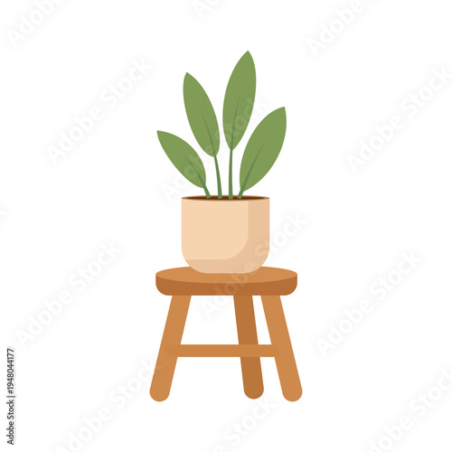 Small Houseplant On Wooden Stool