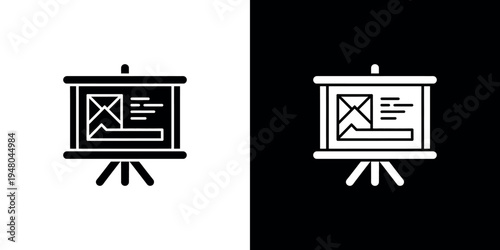 Black and white presentation screen on stands